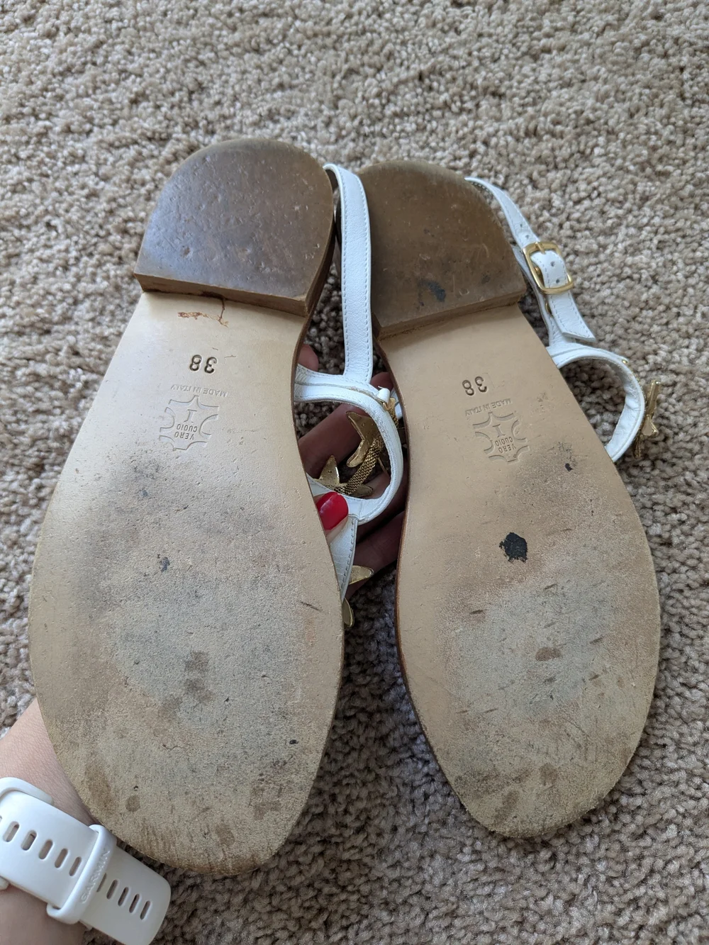 Women’s White Capri Sandal with Gold Starfish Accents - Picture 4 of 4